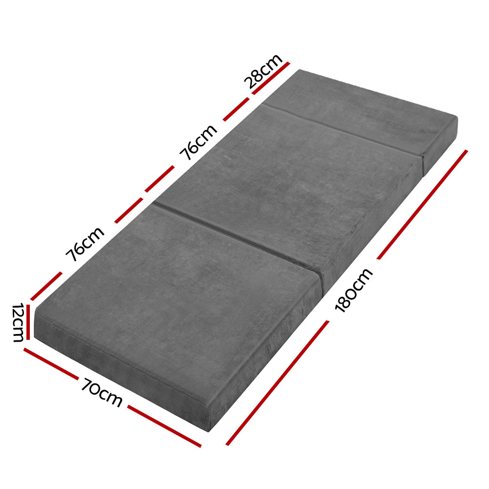 Marlook Bedding Foldable Mattress Folding Foam Bed Mat Single Grey