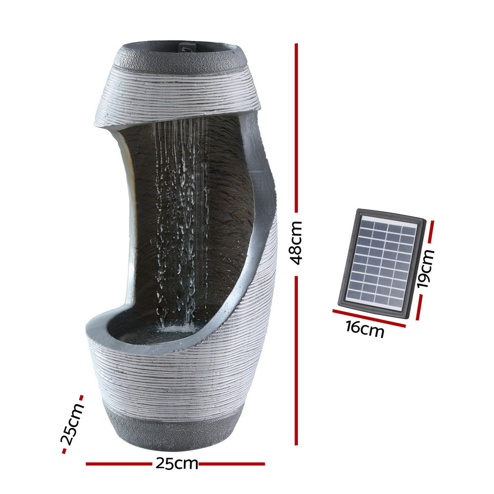 Marlook Solar Fountain Water Feature Bird Bath Outdoor Garden Cascade 48CM Grey