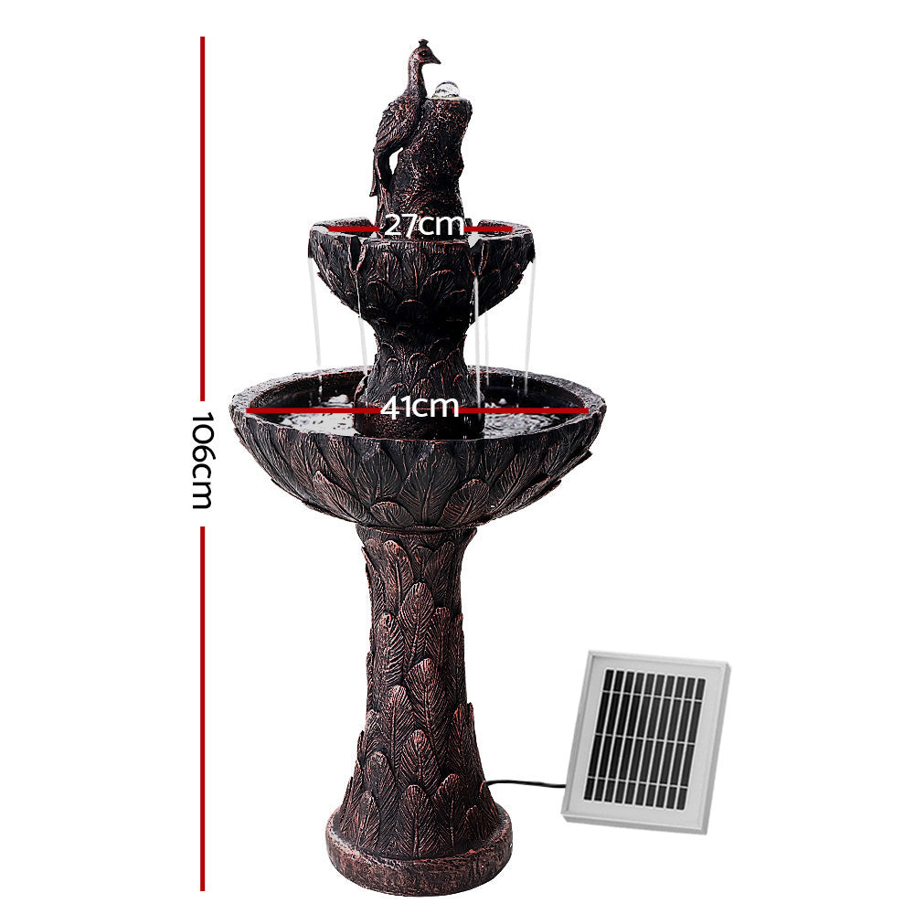 Marlook Solar Water Feature Tier Fountain with Pump Kit Bird Bath 106CM Peacock