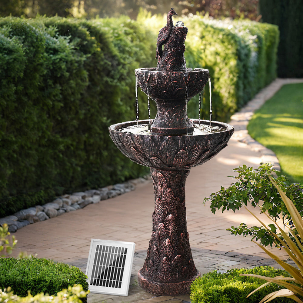 Marlook Solar Water Feature Tier Fountain with Pump Kit Bird Bath 106CM Peacock