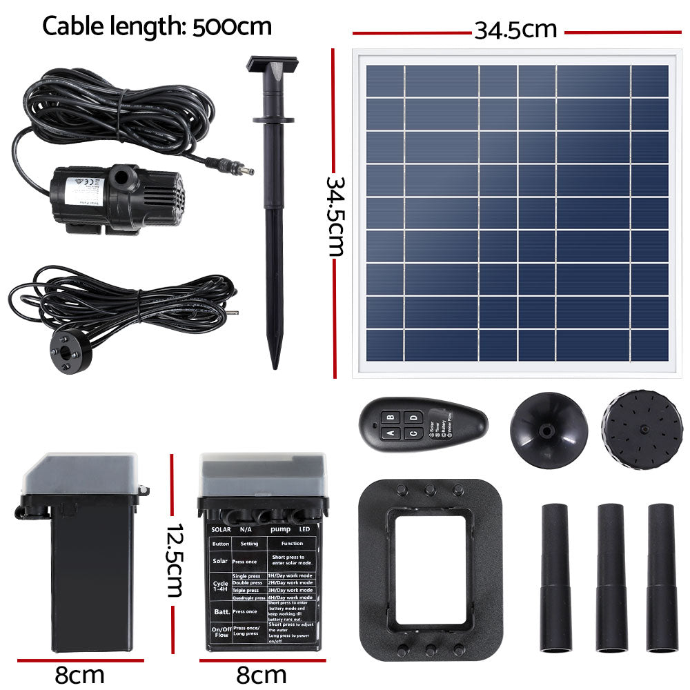 Marlook Solar Pond Pump with Battery Kit LED Lights 9.8FT