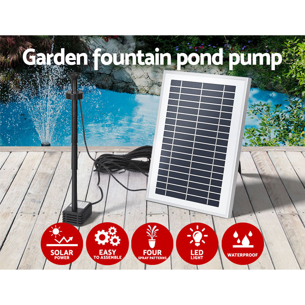 Marlook Solar Pond Pump Submersible Water Fountain with Battery LED Lights 4.4FT