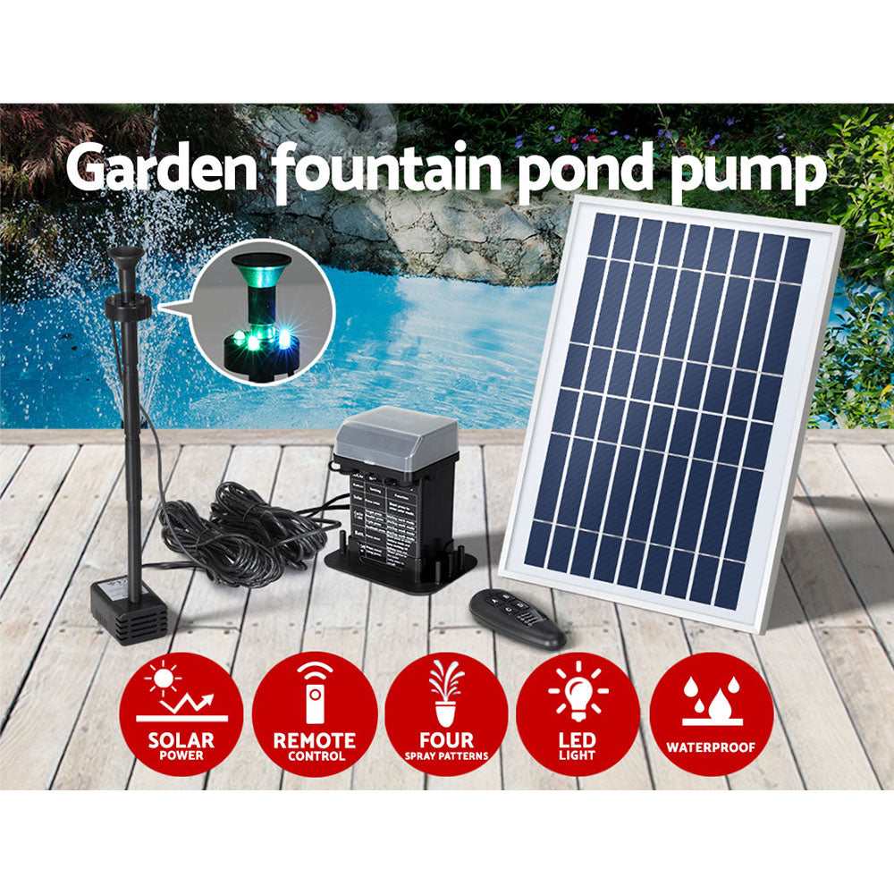 Marlook Solar Pond Pump Submersible Fountain with Battery Kit LED Lights 5.2FT