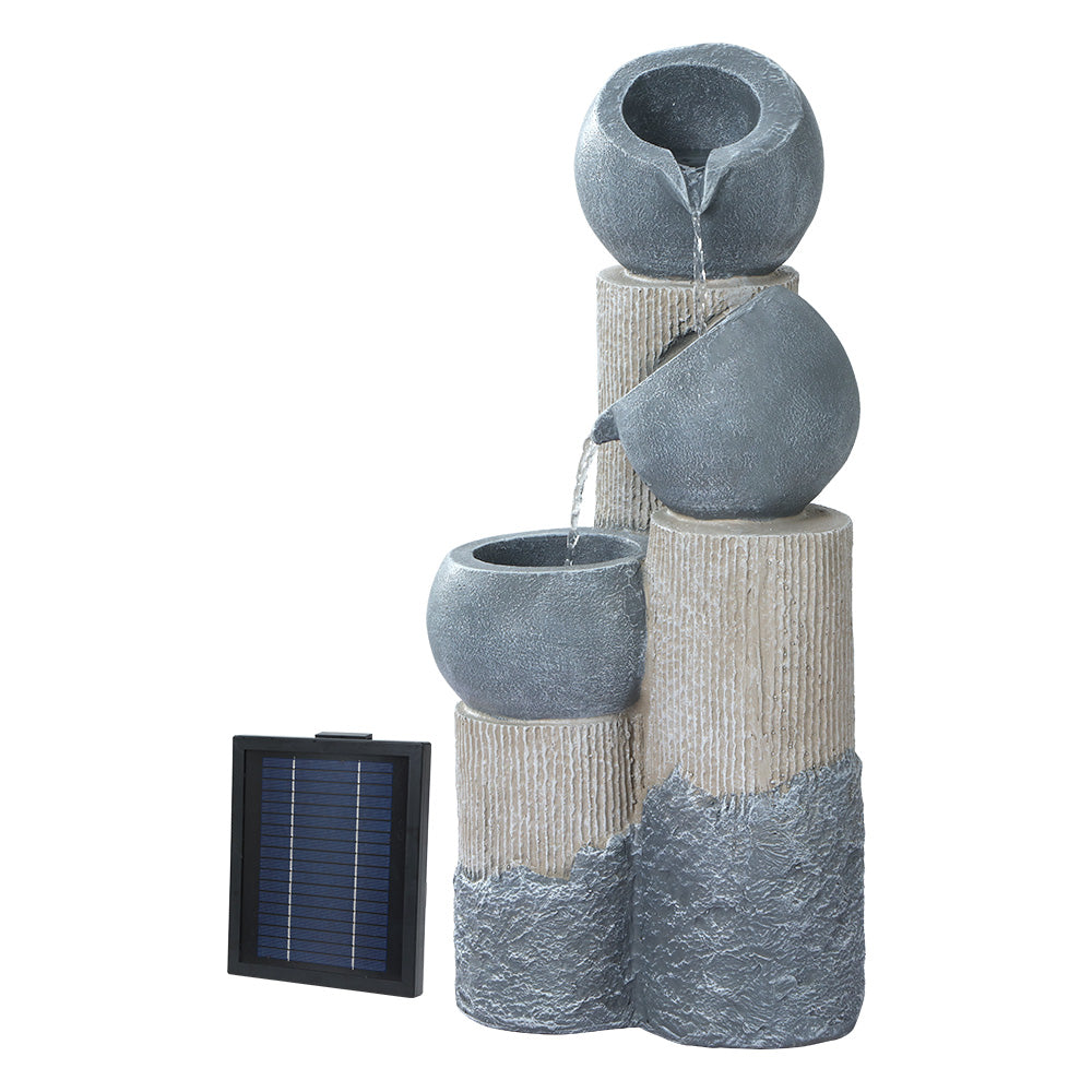 Marlook Solar Water Feature Cascading Fountain 3-Tier Pot LED Lights 76CM Grey