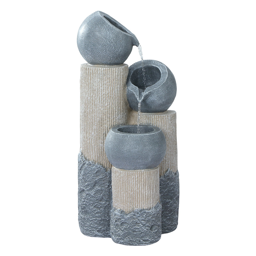 Marlook Solar Water Feature Cascading Fountain 3-Tier Pot LED Lights 76CM Grey