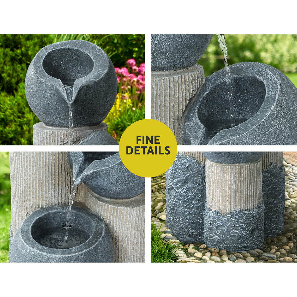 Marlook Solar Water Feature Cascading Fountain 3-Tier Pot LED Lights 76CM Grey