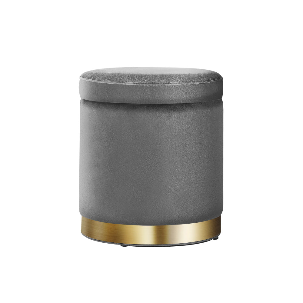 Marlook Ottoman Storage Foot Stool Round Velvet Charcoal