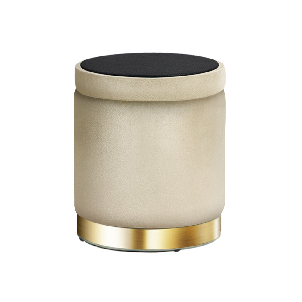 Marlook Ottoman Storage Foot Stool Round Velvet Cream