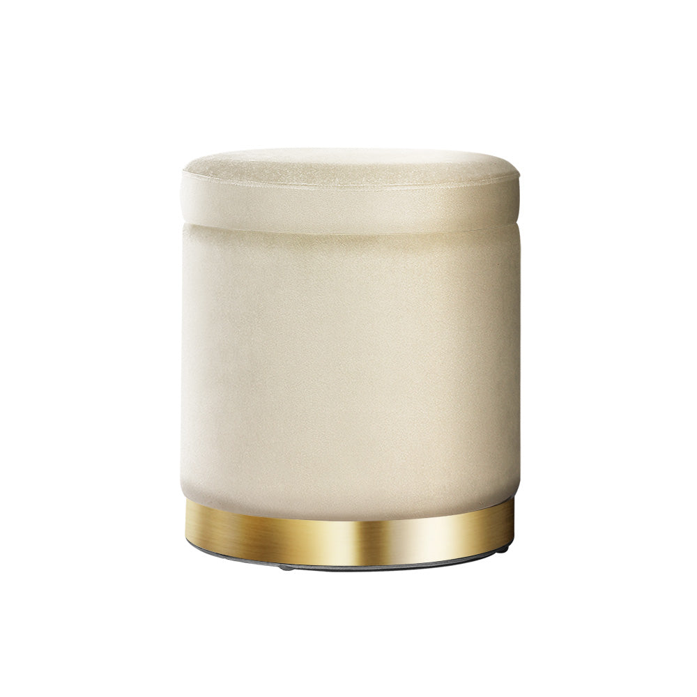 Marlook Ottoman Storage Foot Stool Round Velvet Cream