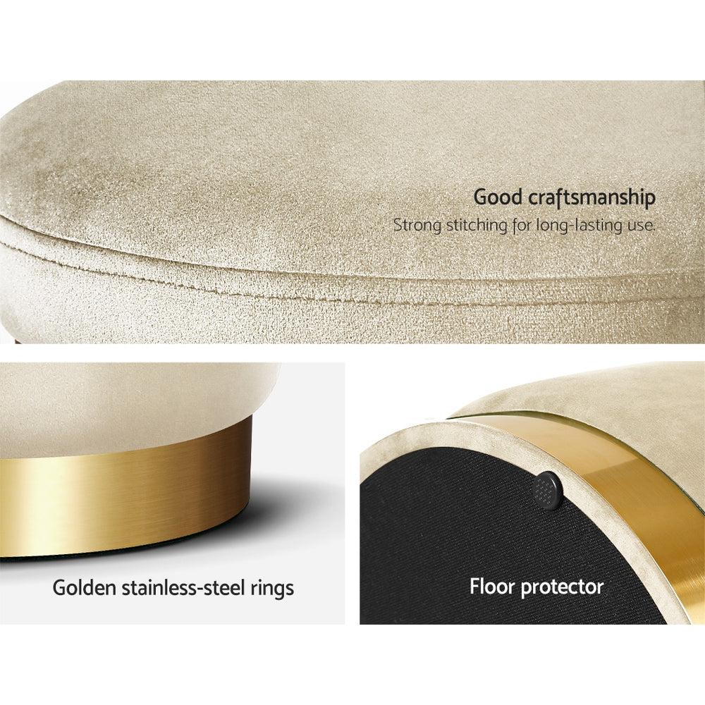 Marlook Ottoman Storage Foot Stool Round Velvet Cream