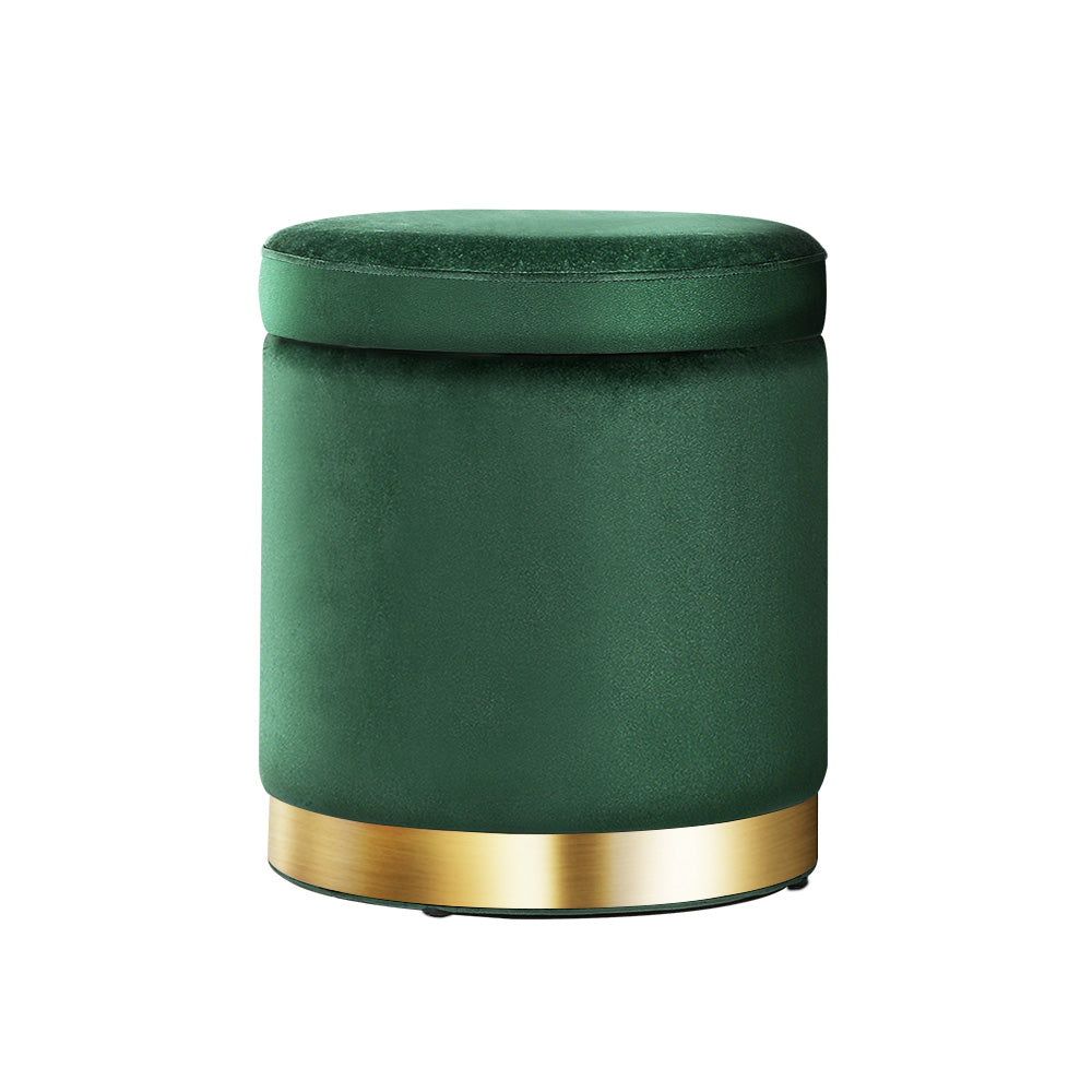 Marlook Ottoman Storage Foot Stool Round Velvet Green
