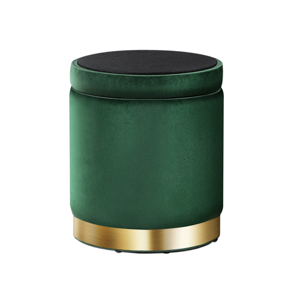 Marlook Ottoman Storage Foot Stool Round Velvet Green