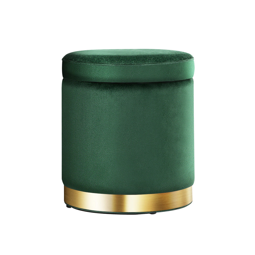 Marlook Ottoman Storage Foot Stool Round Velvet Green