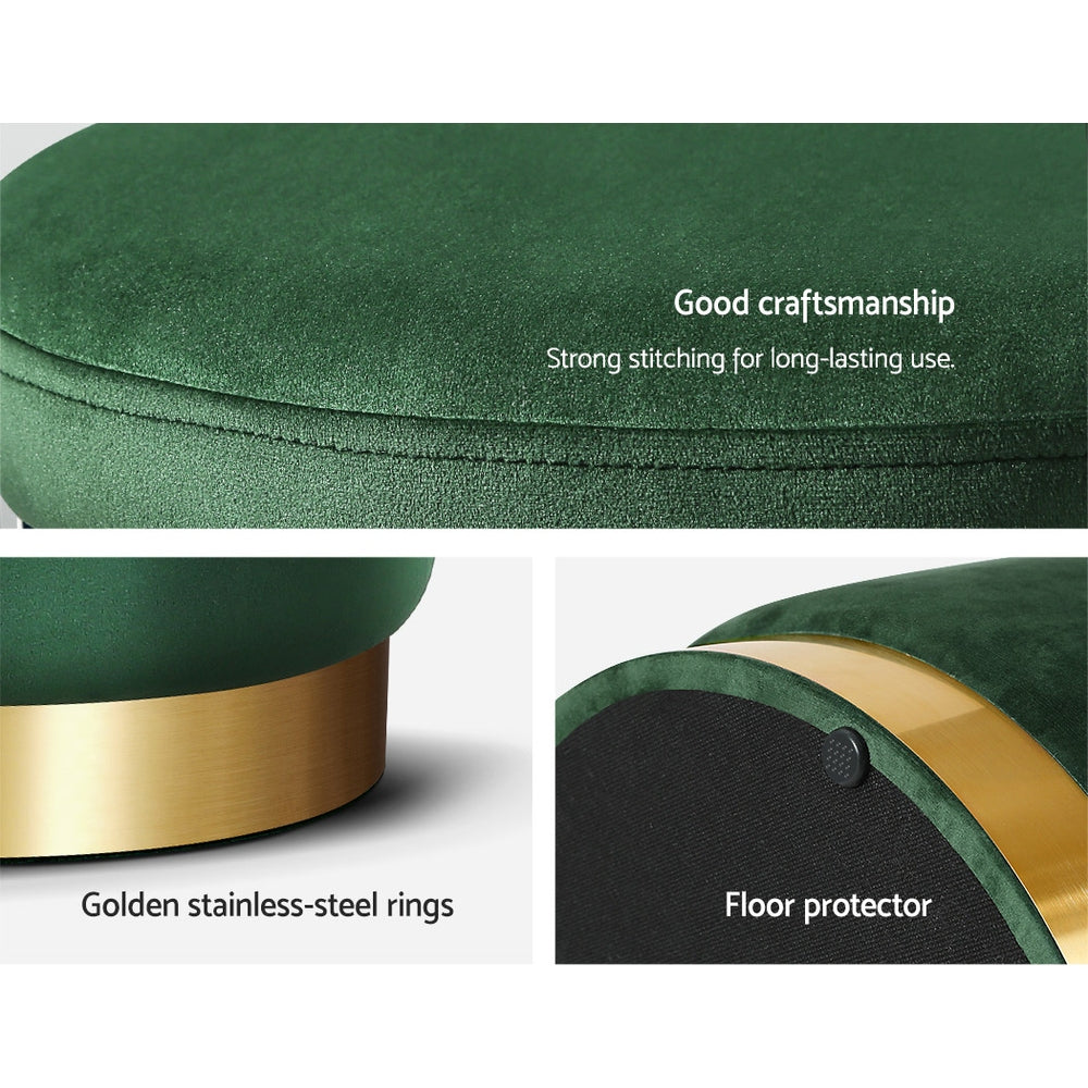 Marlook Ottoman Storage Foot Stool Round Velvet Green