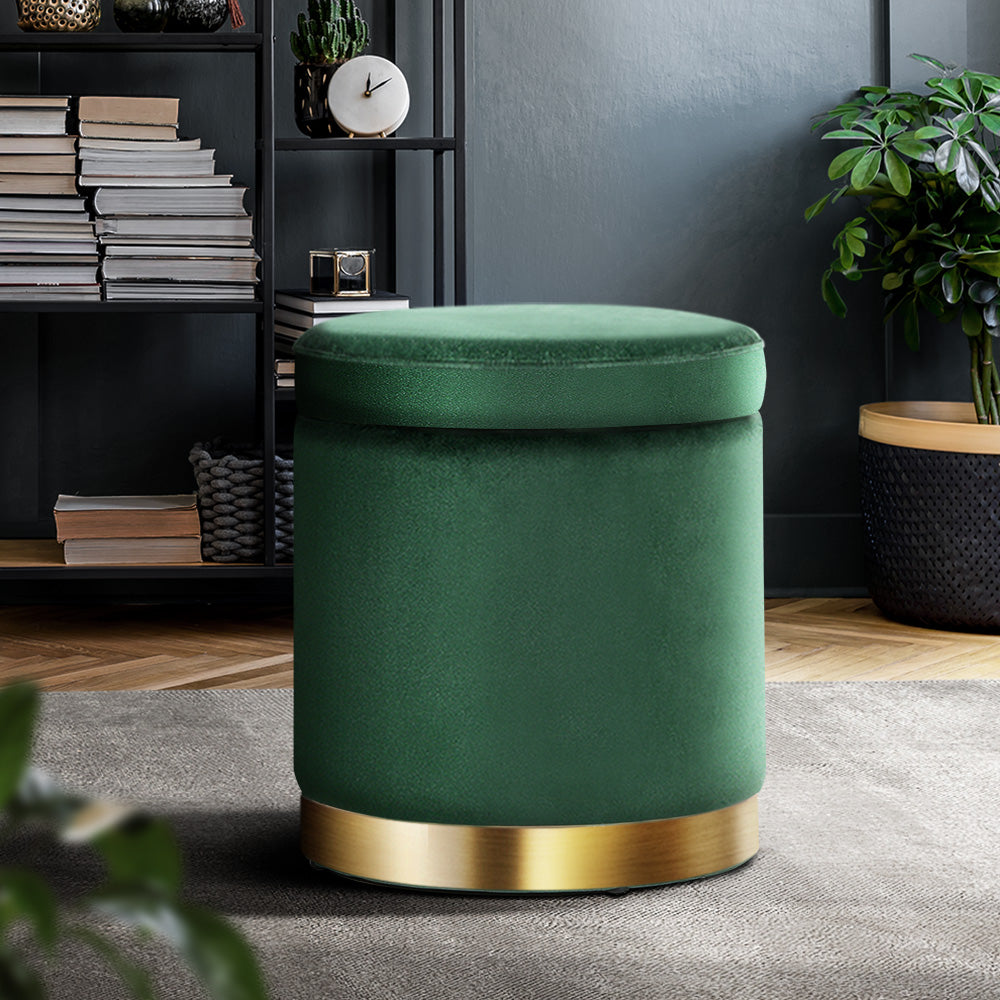 Marlook Ottoman Storage Foot Stool Round Velvet Green