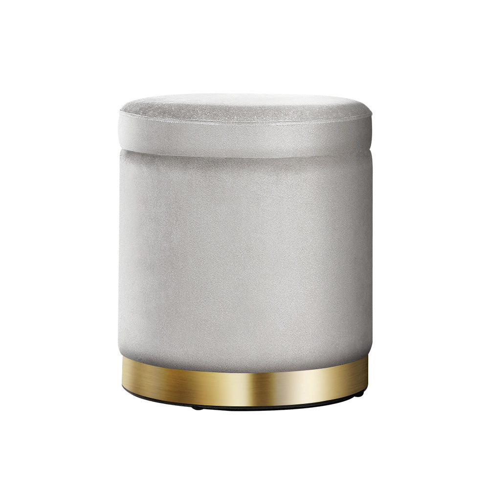Marlook Ottoman Storage Foot Stool Round Velvet Grey