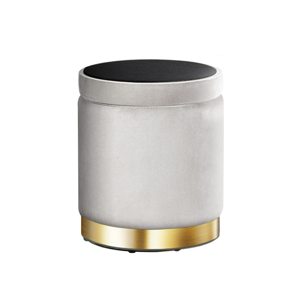 Marlook Ottoman Storage Foot Stool Round Velvet Grey