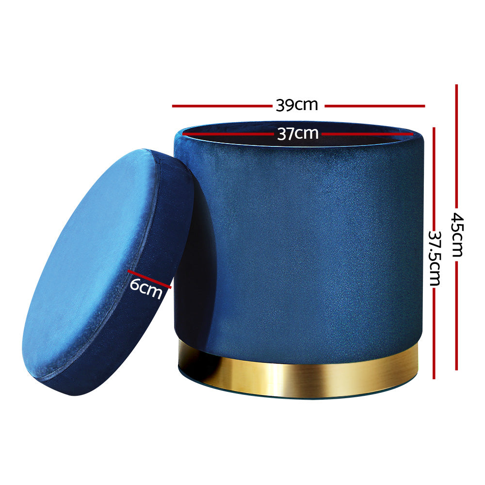 Marlook Ottoman Storage Foot Stool Round Velvet Navy
