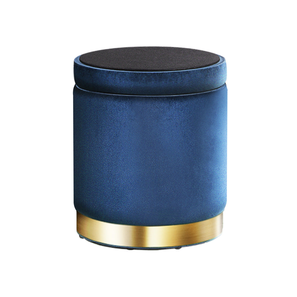 Marlook Ottoman Storage Foot Stool Round Velvet Navy
