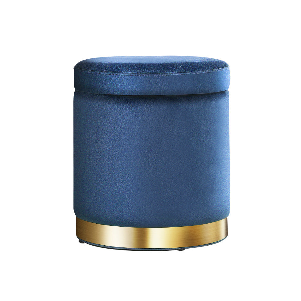 Marlook Ottoman Storage Foot Stool Round Velvet Navy