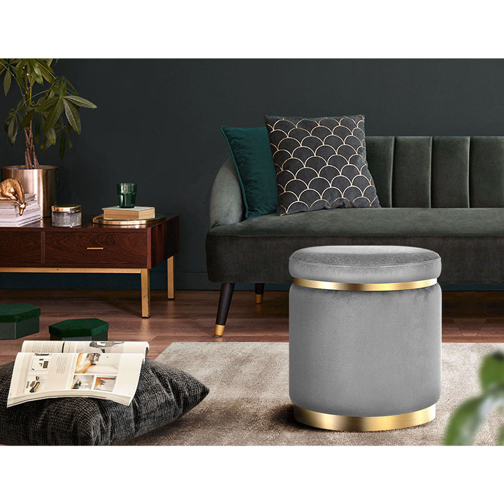 Marlook Ottoman Foot Stool Round Velvet Charcoal