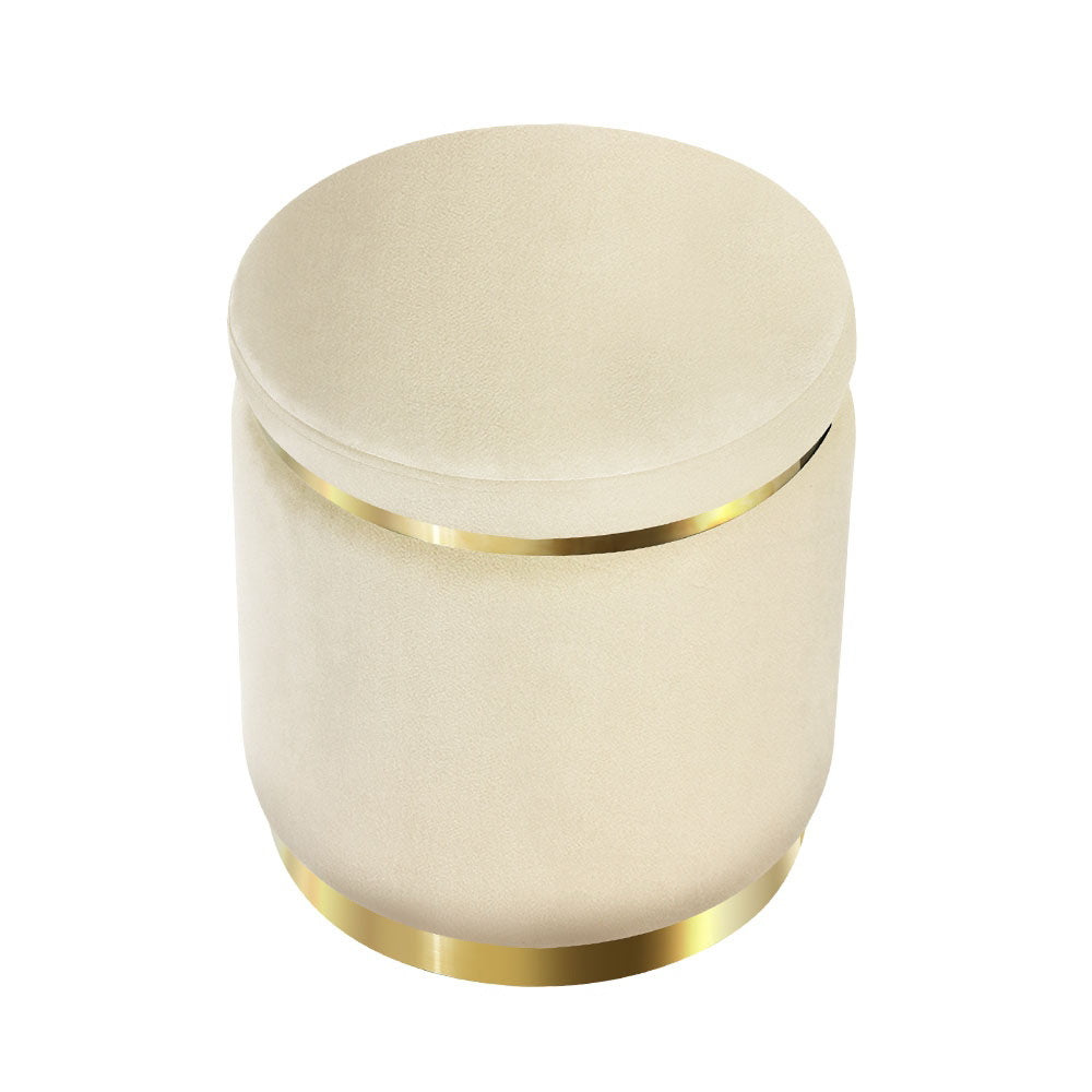 Marlook Ottoman Foot Stool Round Velvet Cream
