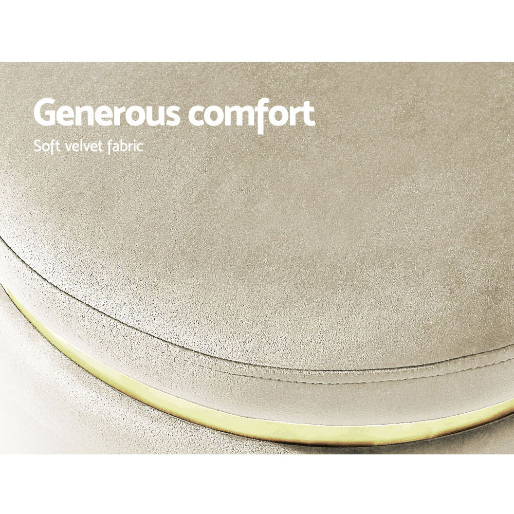 Marlook Ottoman Foot Stool Round Velvet Cream