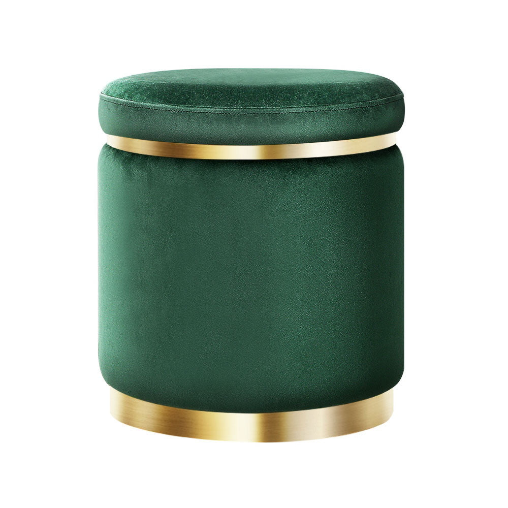 Marlook Ottoman Foot Stool Round Velvet Green