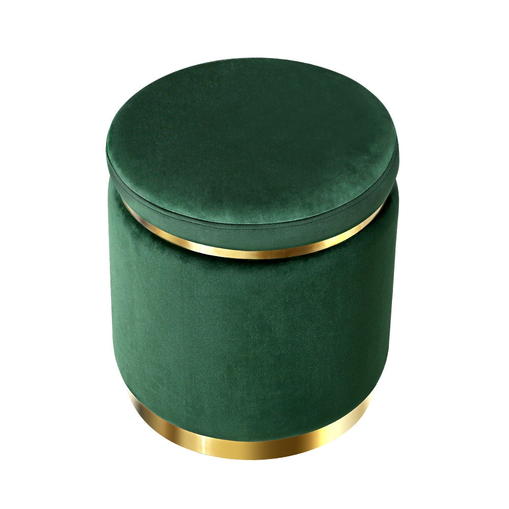 Marlook Ottoman Foot Stool Round Velvet Green