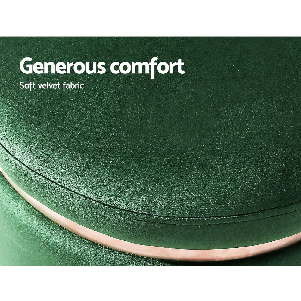 Marlook Ottoman Foot Stool Round Velvet Green