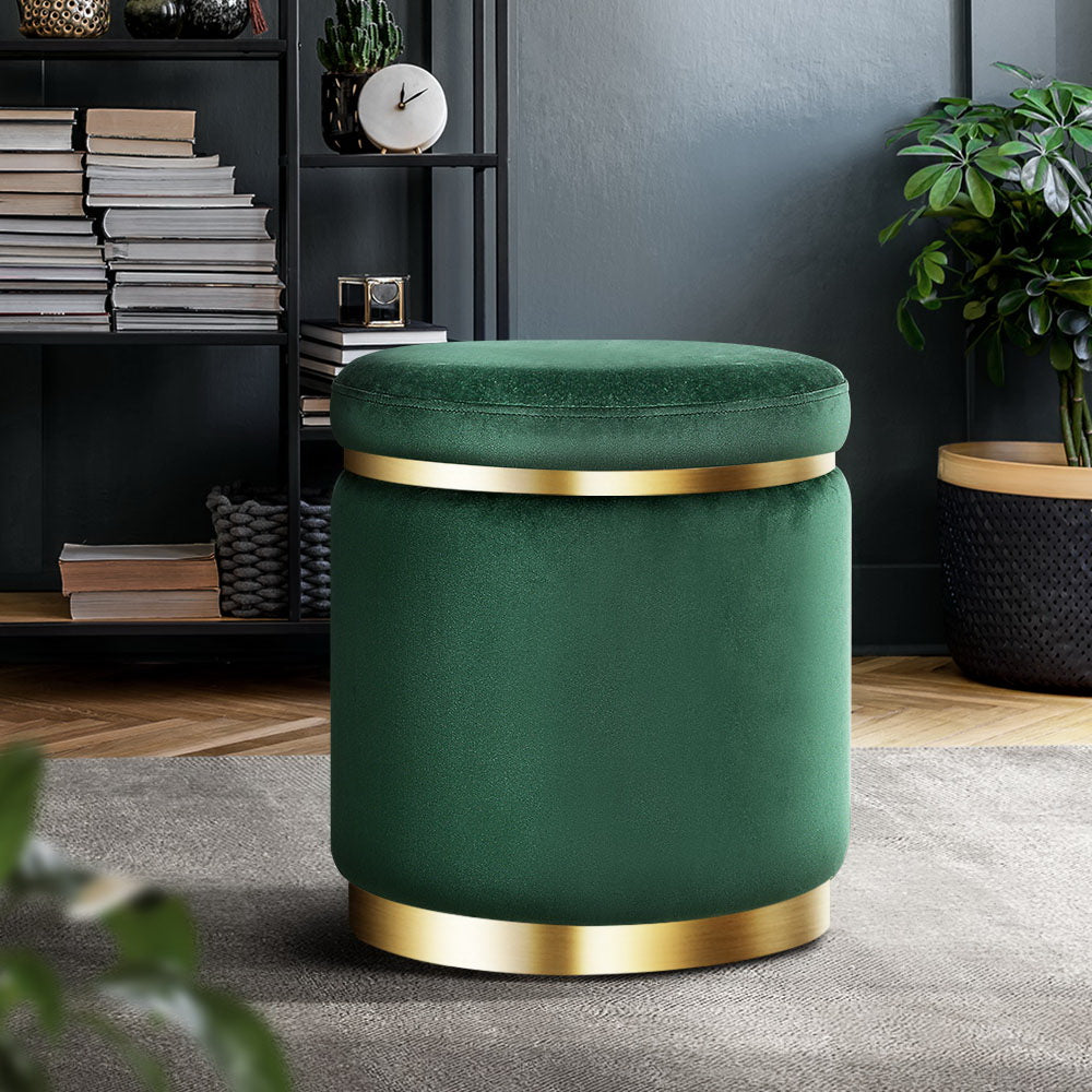Marlook Ottoman Foot Stool Round Velvet Green
