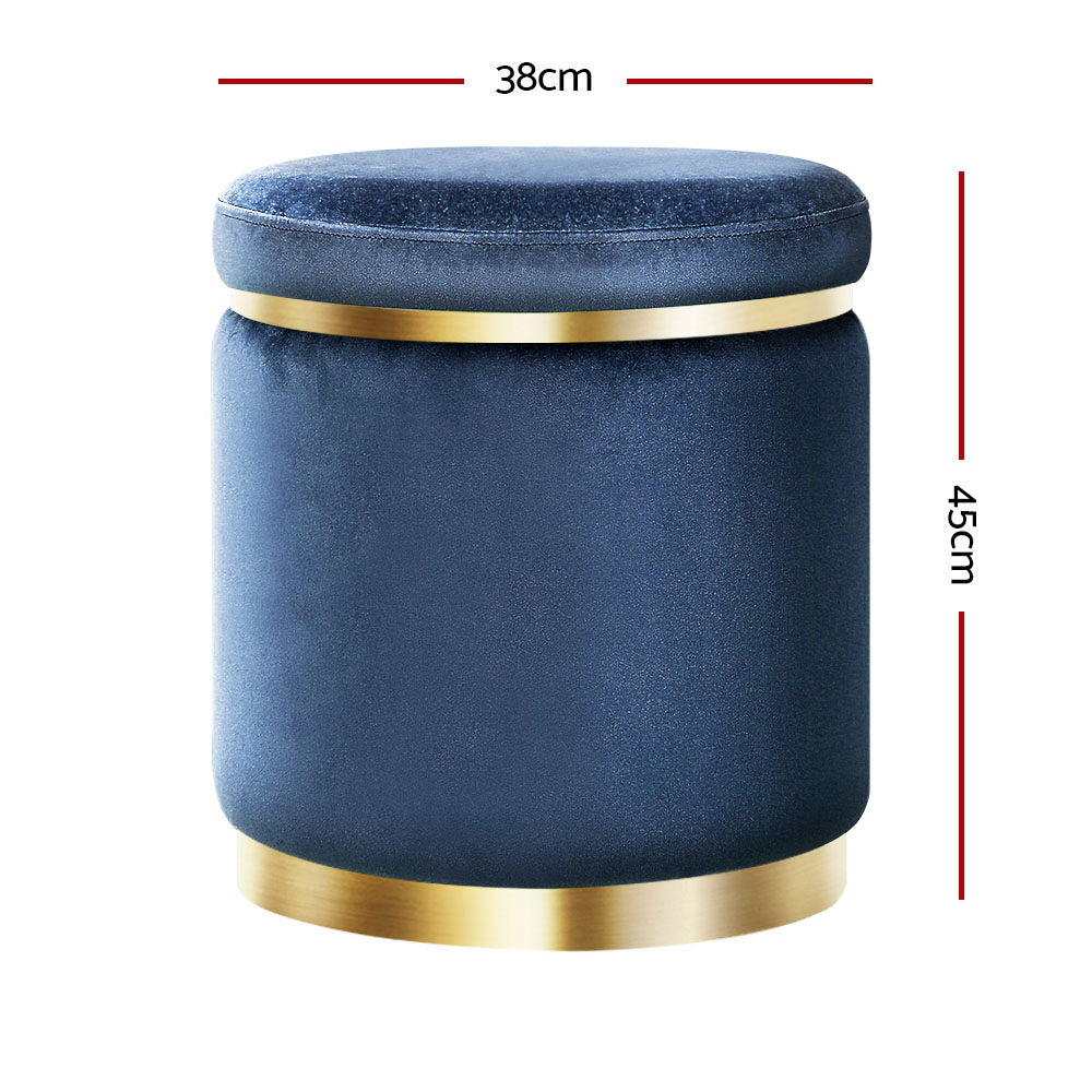 Marlook Ottoman Foot Stool Round Velvet Navy