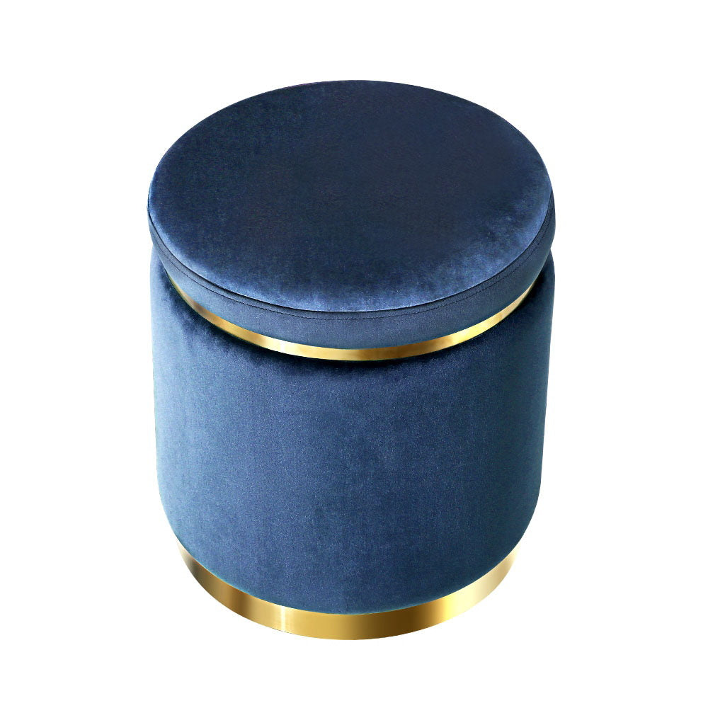Marlook Ottoman Foot Stool Round Velvet Navy