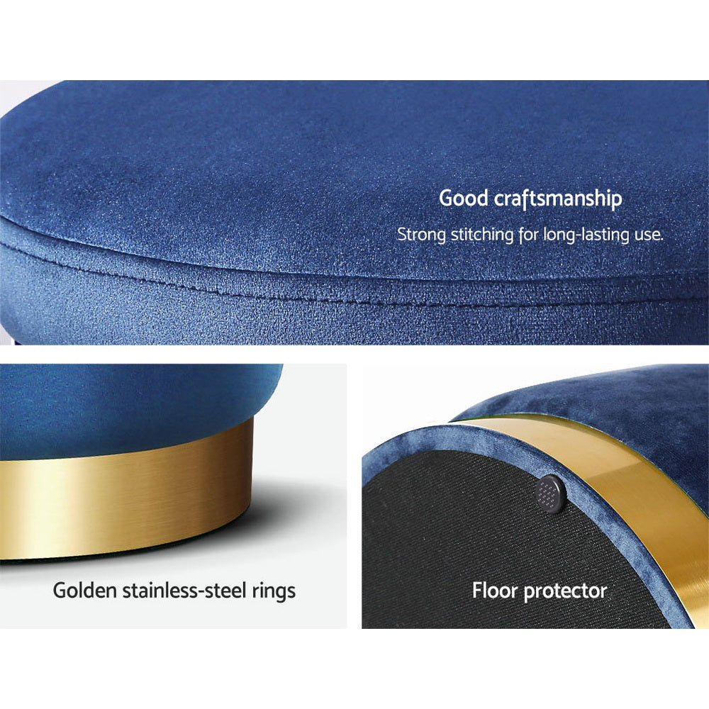 Marlook Ottoman Foot Stool Round Velvet Navy