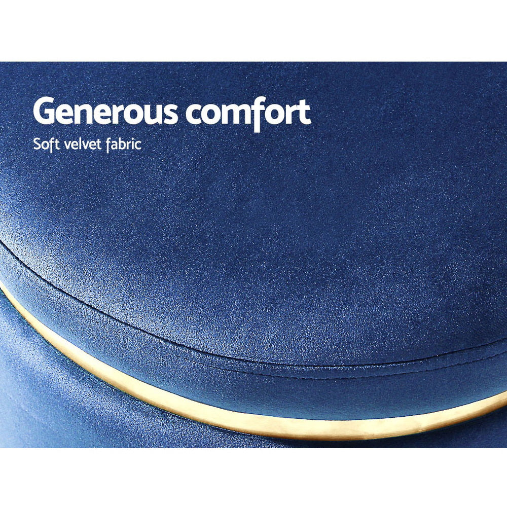 Marlook Ottoman Foot Stool Round Velvet Navy
