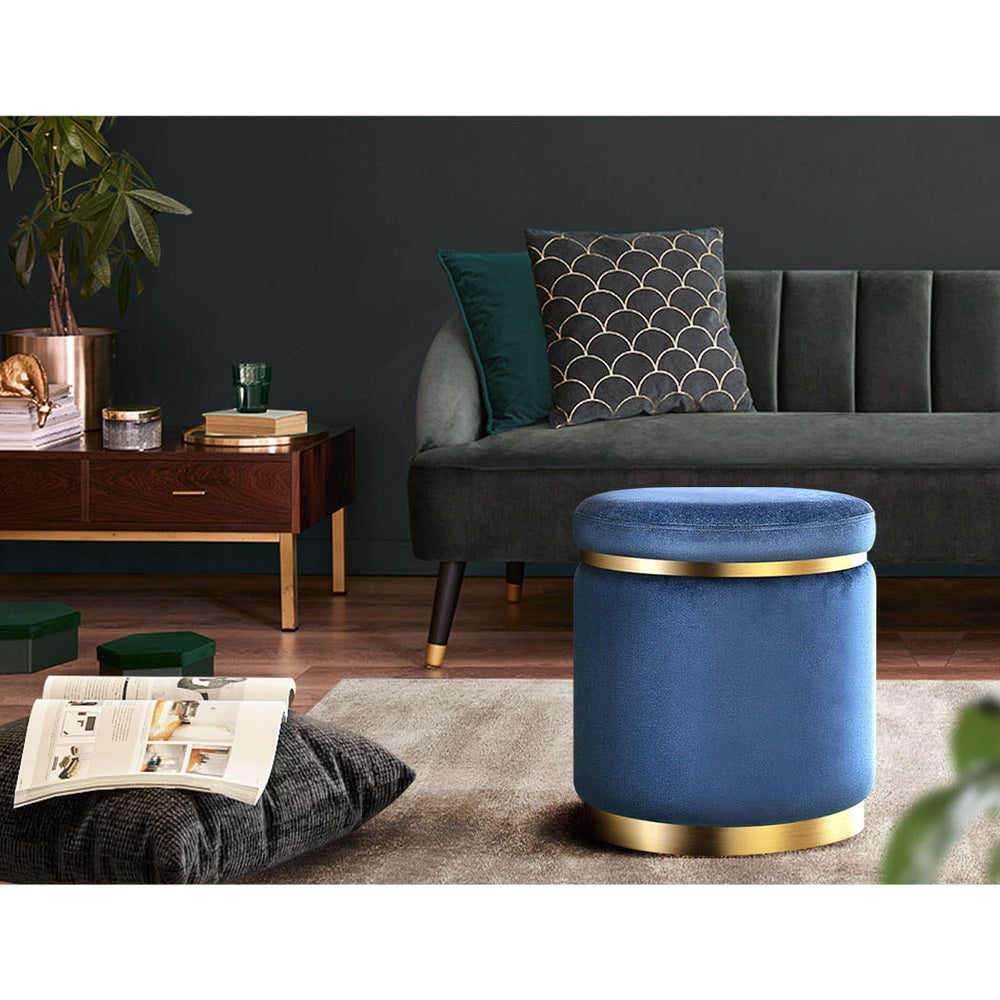 Marlook Ottoman Foot Stool Round Velvet Navy