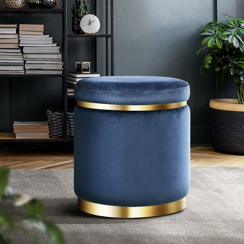 Marlook Ottoman Foot Stool Round Velvet Navy