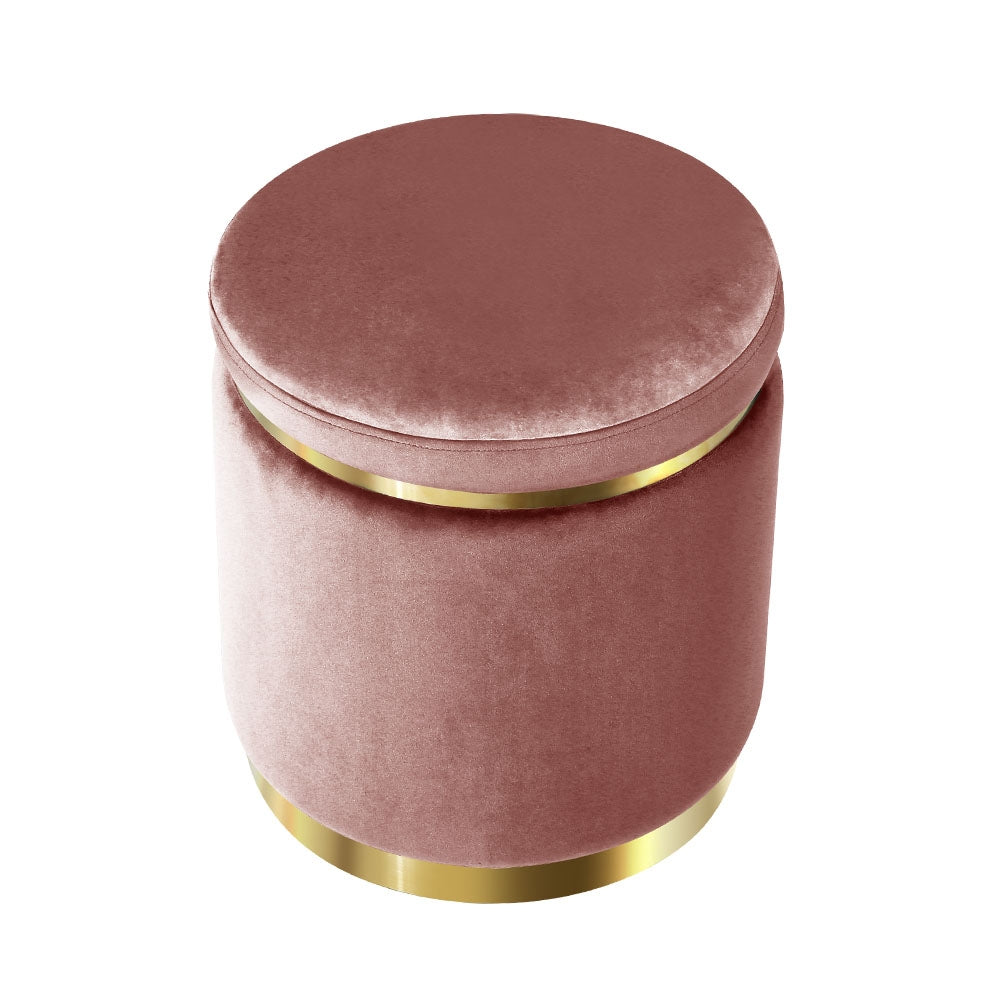 Marlook Ottoman Foot Stool Round Velvet Pink
