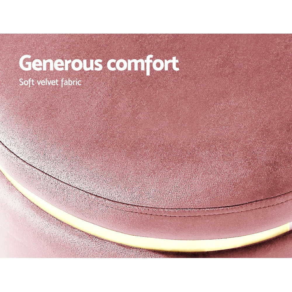 Marlook Ottoman Foot Stool Round Velvet Pink