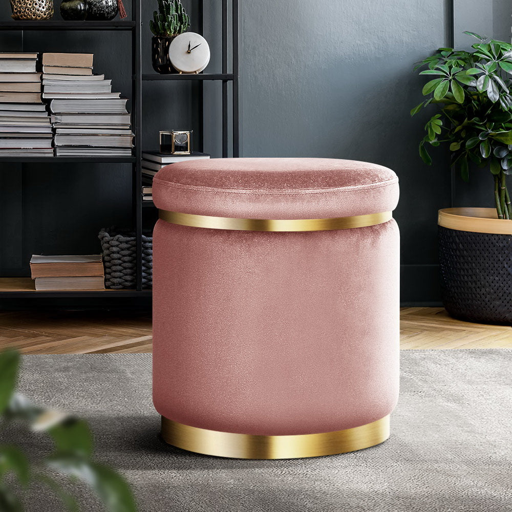 Marlook Ottoman Foot Stool Round Velvet Pink
