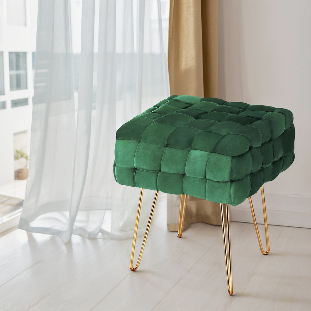 Marlook Ottoman Foot Stool Woven Velvet Green