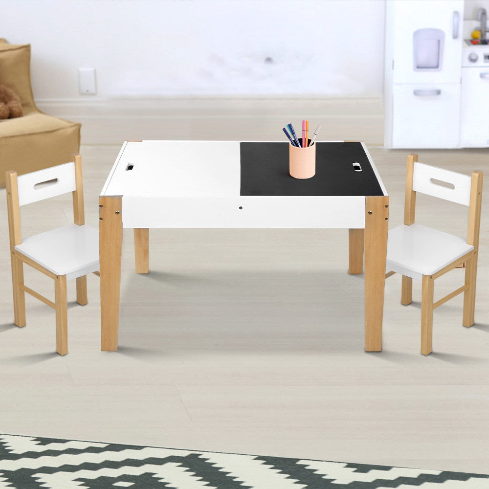 Marlook 3PCS Kids Table and Chairs Set Storage Toys Play Activity Desk Chalkboard