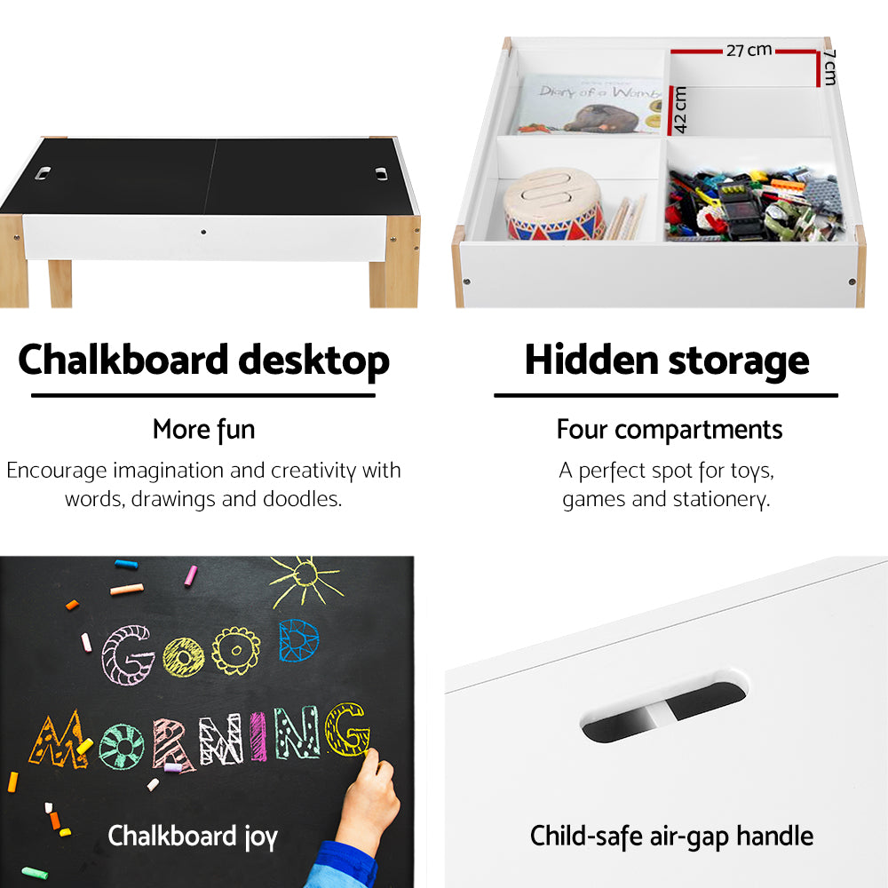Marlook 3PCS Kids Table and Chairs Set Storage Toys Play Activity Desk Chalkboard