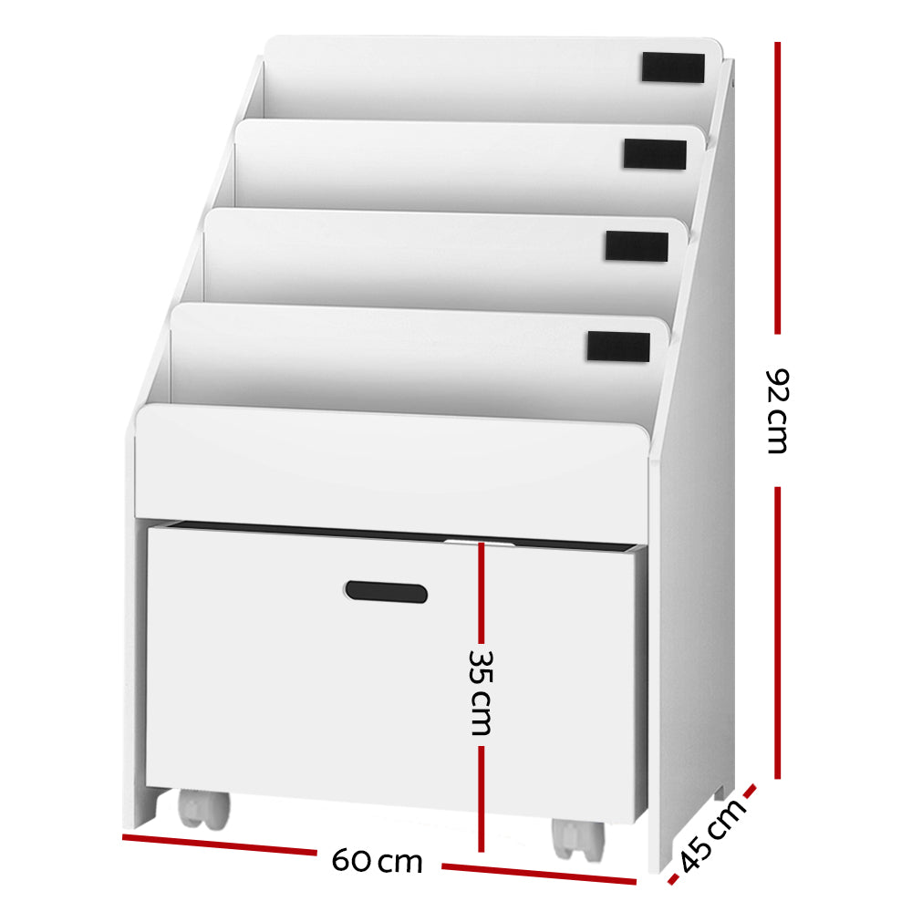 Marlook 4 Tiers Kids Bookshelf Storage Organiser Children Bookcase Drawers Display