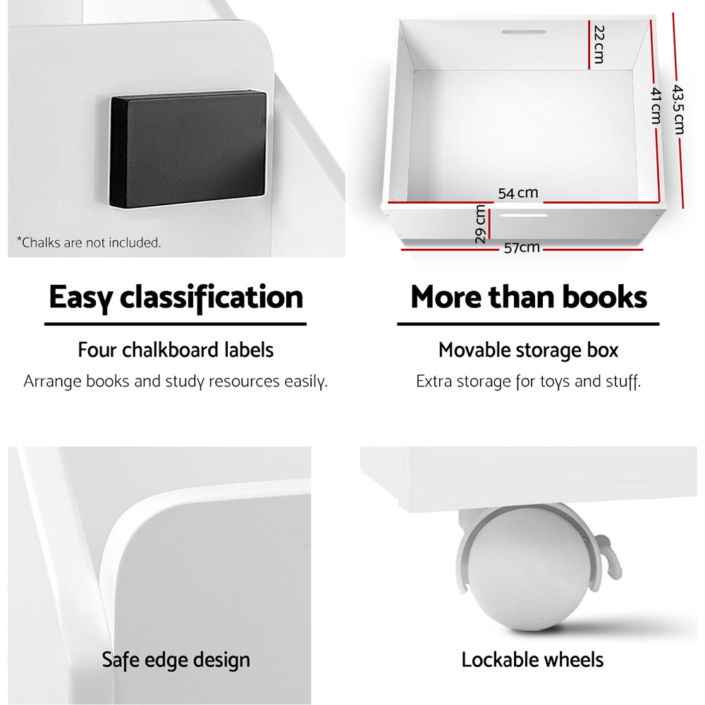 Marlook 4 Tiers Kids Bookshelf Storage Organiser Children Bookcase Drawers Display