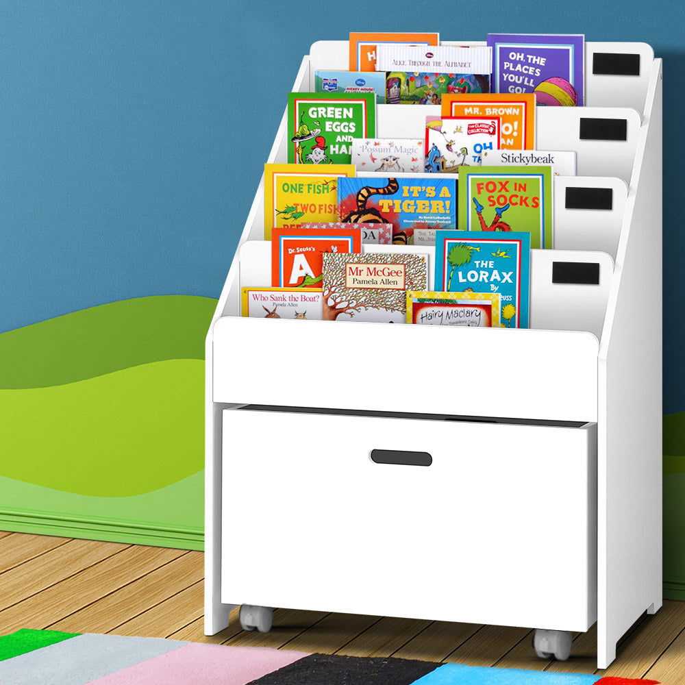 Marlook 4 Tiers Kids Bookshelf Storage Organiser Children Bookcase Drawers Display