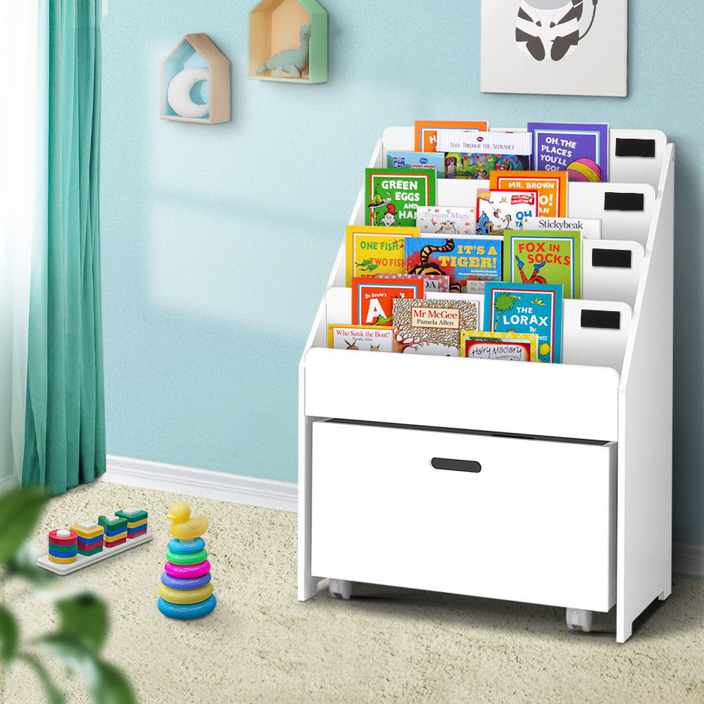 Marlook 4 Tiers Kids Bookshelf Storage Organiser Children Bookcase Drawers Display