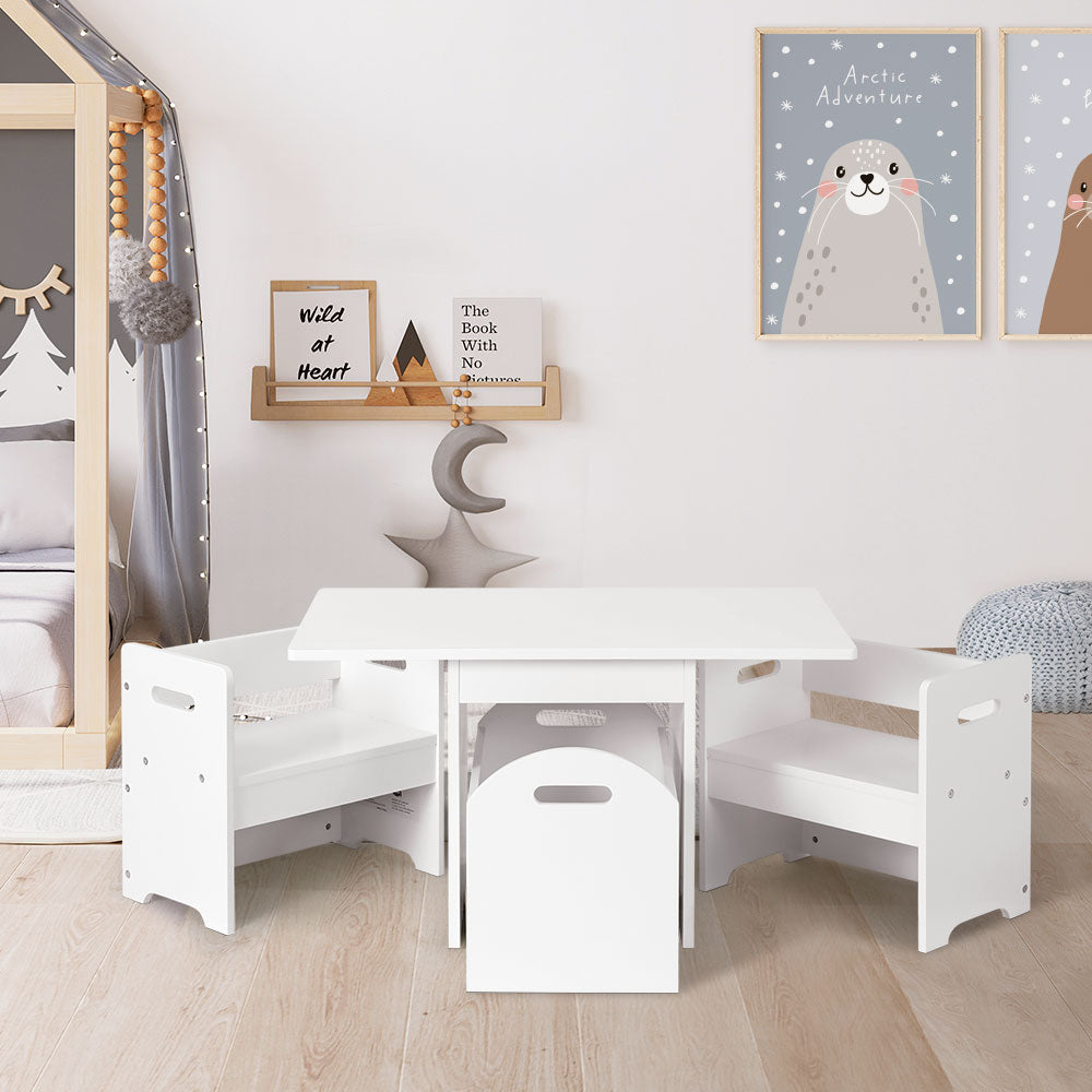 Marlook 3PCS Kids Table and Chairs Set Storage Toys Play Activity Desk