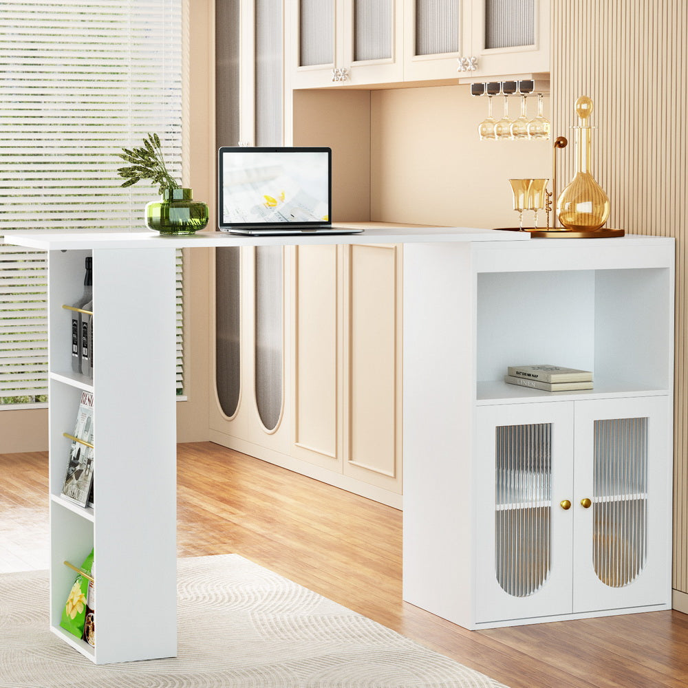 Marlook Bar Table Storage Cabinet Dining Wine Rack Home Office Desk Extendable