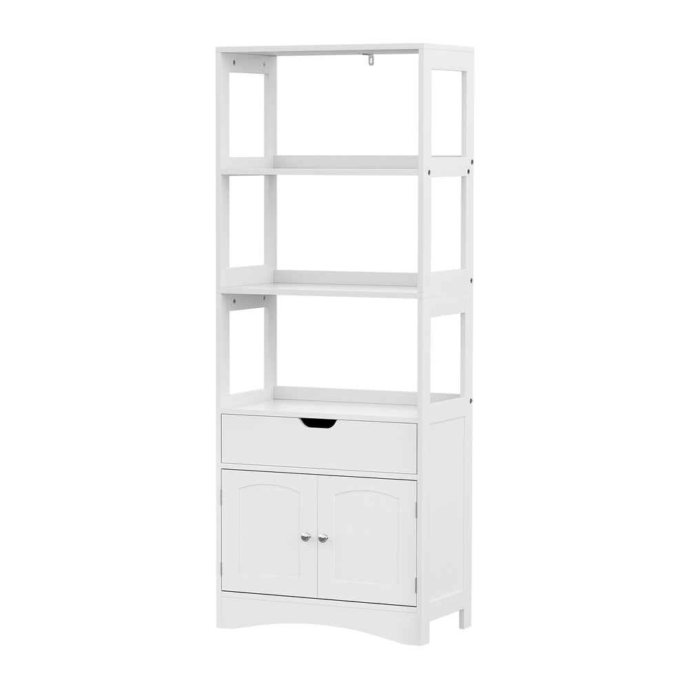 Marlook Bathroom Floor Storage Cabinet with 2 Drawers 3 Open Shelves 2 Doors White